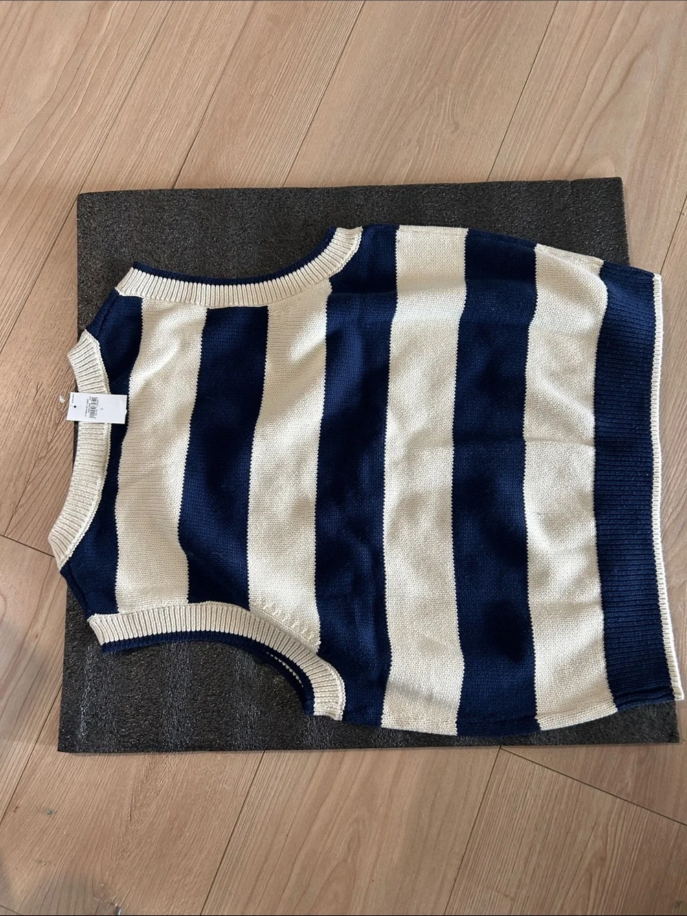 GAP Navy and Cream Striped Button Front Knit Vest